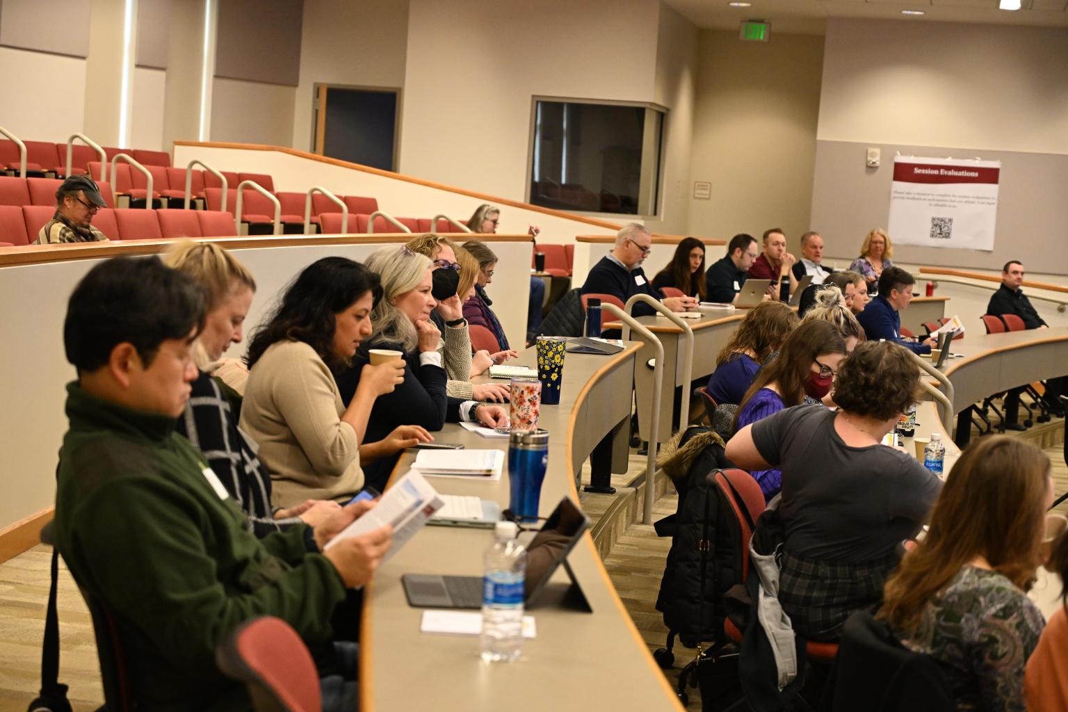Attendees at TLC session in Perdue Hall 156 tiered classroom.