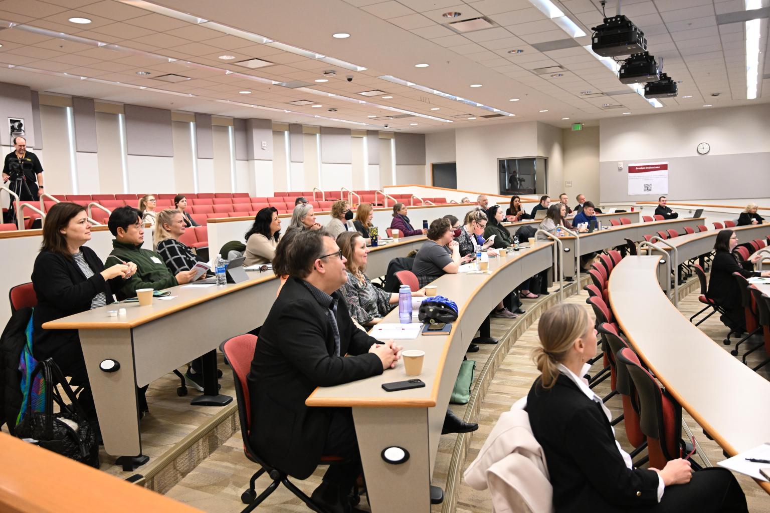 Attendees at TLC session in Perdue Hall 156 tiered classroom.