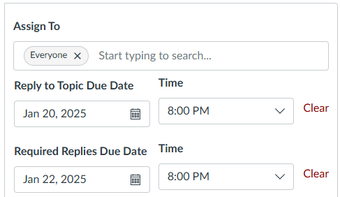 Multiple due date setting options in the Assign To field
