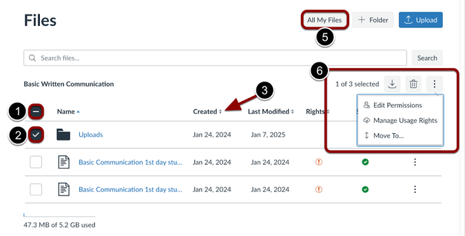 Redesign files area in MyClasses with elements denoted on changed features.