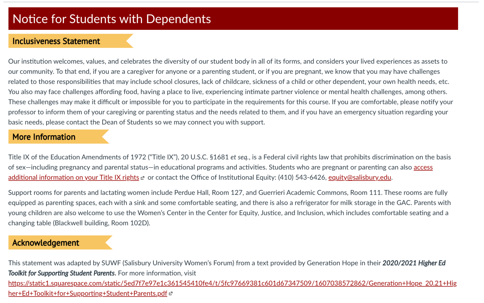 Notice for Students with Dependents knowledgebase article snapshot.