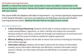 Student Learning Outcomes example from SU Syllabus Template