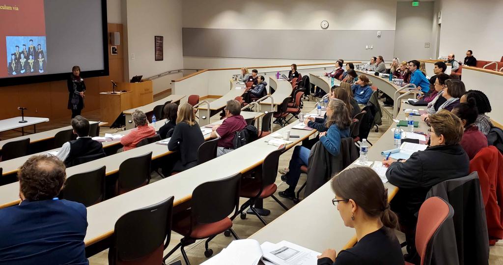 Attendees at TLC session in Perdue Hall 156 tiered classroom.