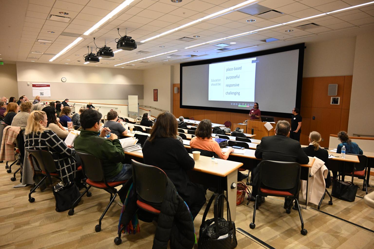 Attendees at TLC session in Perdue Hall 156 tiered classroom.