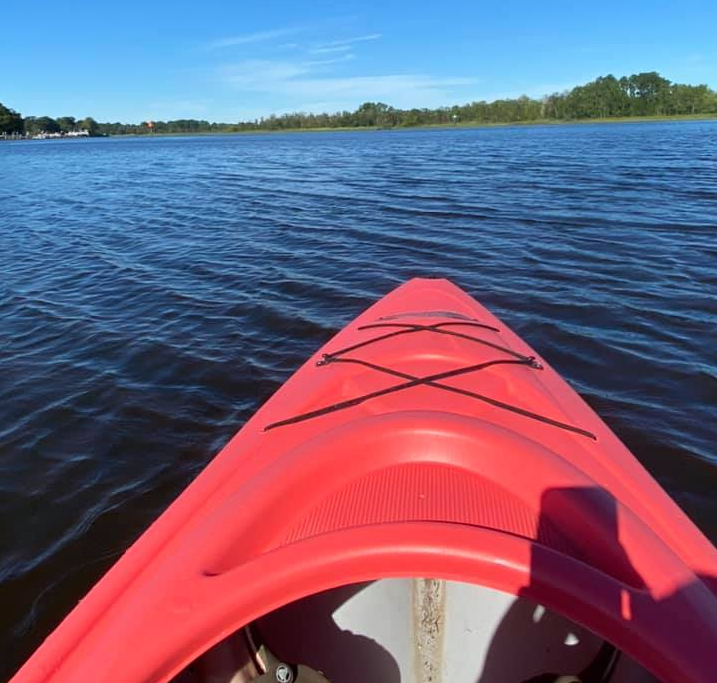Kayaking on the river.