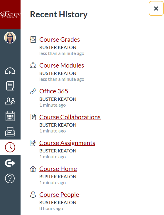 Recent viewing history list expended from the Global Navigation Menu